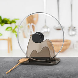 Подставка под крышку и ложку пластмассовая 18,5х13х12см, для крышек любого диаметра, антискользящие ножки, тонированный (Россия)