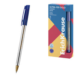 АКЦИЯ Цена за 12 шт. Ручка шариковая ErichKrause ULTRA-100 Gold Stick Classic 0.5, Super Glide Technology, цвет чернил синий (в коробке по 12 шт.)