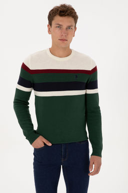 Erkek Slim Fit Bisiklet Yaka Koyu YeЕil Kazak