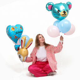 Воздушные шары, букет «Happy Birthday. Мишка и зайка», набор 9 шт.