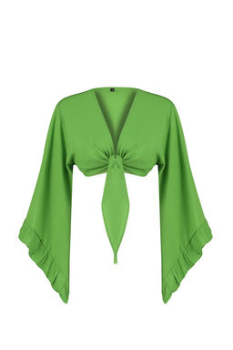 Yesil Dokuma Volanl? Plaj Crop Bluz TBESS19BB0095