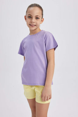 K?z Cocuk Bisiklet Yaka Basic Duz K?sa Kollu Tisort - Defacto фото 4