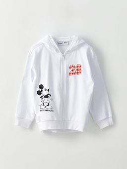 Kap??onlu Mickey Mouse Bask?l? Uzun Kollu K?z ?ocuk Fermuarl? Sweatshirt