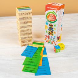 Дженга падающая башня «Для самых веселых» с фантами, 54 бруска, 5+