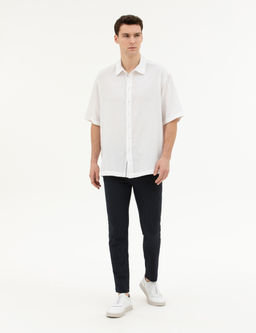 Lacivert Slim Fit _izgili Kanvas Pantolon