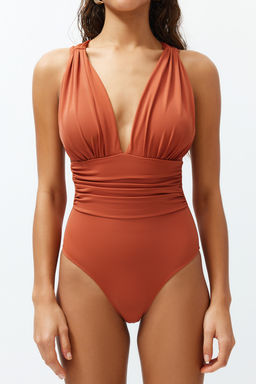 Kiremit Derin Dekolteli Drapeli Regular Core Mayo TBESS20MA0294