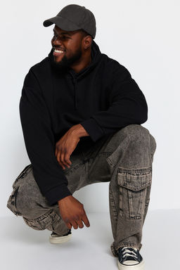TRENDYOL MAN Antrasit Buyuk Beden Oversize Basic Rahat Kapusonlu Etiketli Ici Polarl? Sweatshirt TMNAW24AO00000 - Trendyolmilla фото 19