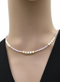 Чокер из циркона с перламутром рондель 3*2мм цв.розовый, 41см