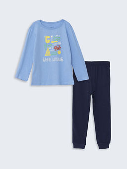 Bisiklet Yaka Uzun Kollu Bask?l? Erkek Bebek Pijama Tak?m?