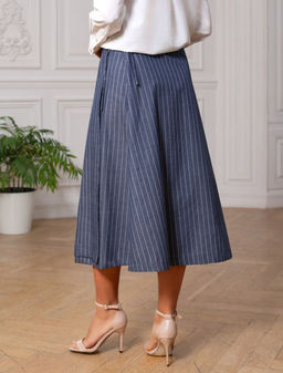 Юбка миди на запАх в полоску из легкого хлопкового поплина - Vilatte фото 3