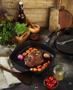 Квадратная сковорода-гриль, Титан съемная ручка, 28 см - Нева металл посуда фото 2