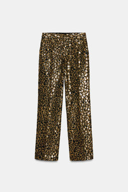 ANIMAL PRINT SEQUINNED STRAIGHT-LEG TROUSERS