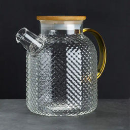 Чайник, стекло 1600 мл, желтая ручка, крышка бамбук - Fujian Province Guang Fu Tea фото 3