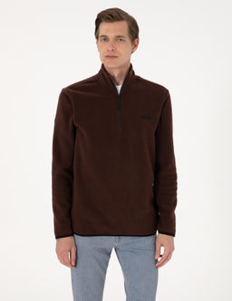 Kahverengi Regular Fit Yar_m Fermuarl_ Polar Sweatshirt