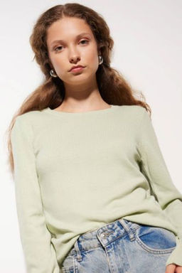 Regular Fit Yumusak Dokulu Bisiklet Yaka Basic Duz Triko Kazak