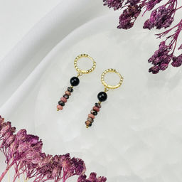 Серьги из Родонита и черного Турмалина