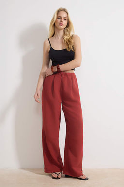 Kiremit Tensel Yumusak Tuseli Beli Lastikli Wide Leg/Genis Paca Pantolon TWOSS26PL00055