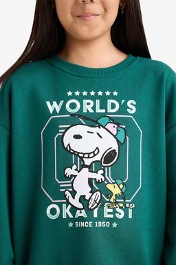 Snoopy Oversize Geni_ Kal_p Bisiklet Yaka Sweatshirt K_z _ocuk - Defacto фото 8