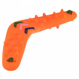 Игрушка для собаки "Бумеранг" 27,5х18х2,5см, с пищалкой, ПВХ, фактурная, цвета микс (ярко-оранжевый, ярко-розовый), "Пэт тойс (Pet toys)" (Китай)