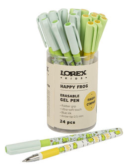 Ручка гелевая стираемая LOREX KIDS HAPPY FROG Slim Soft Grip 0,5 мм синяя, покрытие ultra-...