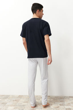 Lacivert Regular Fit Bask?l? Orme Pijama Tak?m? TMNSS24PT00038 - Trendyolmilla фото 6