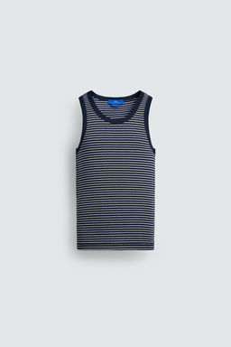 CAMISETA TANK JACQUARD RAYAS X AARON LEVINE / Azul / Blanco