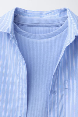 STRIPED POPLIN SHIRT AND RIBBED T-SHIRT PACK - Zara фото 5