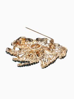 Брошь «Цветок» изумруд, стразы, цвет зелёный в золоте