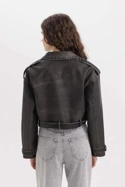 Куртка из искусственной кожи из тафты стандартного кроя - Defacto фото 5