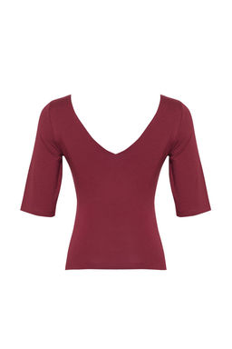 Trendyolmilla Tas Fitted/Vucuda Oturan V Yaka S?rt Dekolteli Esnek Orme Bluz TWOSS25BZ00083 фото 8