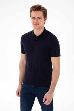 Erkek Slim Fit Polo Yaka Lacivert Triko Ti__rt Sepette S_rpriz _ndirim