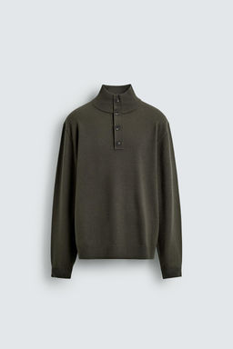 BUTTON-UP HIGH NECK SWEATER