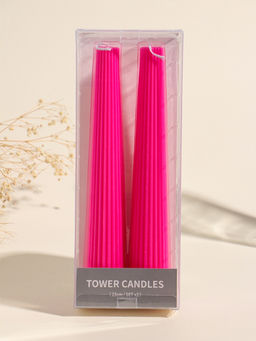 Набор свечей, 3.5х23 см, 2 шт "Башня" ярко-розовый 4х9,5х25 см