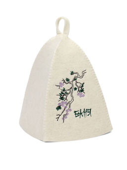 Шапка банная с вышивкой "Сакура", фетр белый