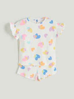 Kalp Bask?l? K?z ?ocuk Bluz ve ?ort 2li