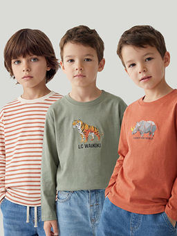 Bisiklet Yaka Bask?l? Erkek ?ocuk Ti??rt 3l?