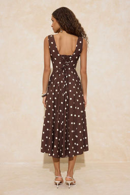 Kahverengi Puantiyeli Baglama Detayl? Midi Dokuma Elbise TWOSS26EL00055 - Trendyolmilla фото 7