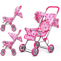 Коляска для кукол, складная, прогулочная, с тентом, цвет клубнички на розовом