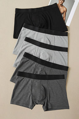 Siyah-Antrasit-Gri _ok Renkli Basic 5li Paket Pamuklu Boxer TMNAW21BX0018