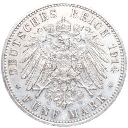 Монета 5 марок 1914 года A Германия (Пруссия)