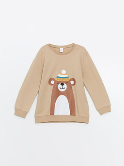 Bisiklet Yaka Bask?l? Erkek Bebek Sweatshirt