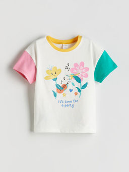 Bisiklet Yaka ?i?ekli K?z ?ocuk Ti??rt