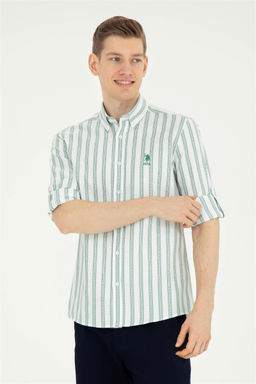 Мужская зеленая рубашка с длинным рукавом