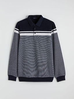 Polo Yaka Renk Bloklu Erkek Sweatshirt