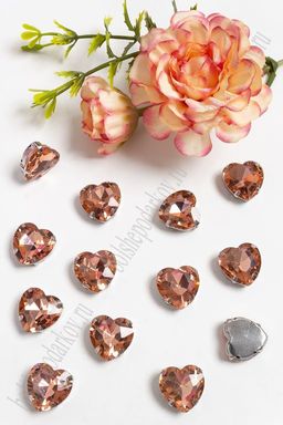 Стразы пришивные 16 мм "Сердечко" (10 шт) SF-3715, розовый персик №19