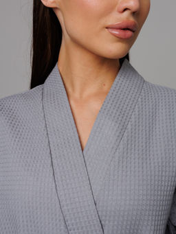 Женский вафельный халат с планкой серый В-02 (20)