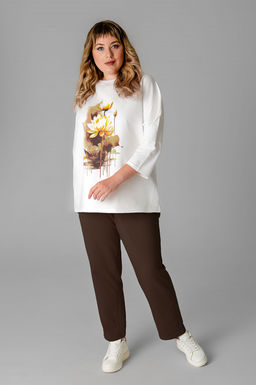 Арт. 2377 Костюм с брюками женский 52-60 (5 шт) Цвет:молочный,темно-коричневый