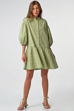 Платье летнее кружевное свободное из хлопка шалфей