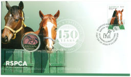 Монета 1 доллар 2021 года Австралия 150 лет Королевскому обществу по предотвращению жестокого обращения с животными (в конверте с маркой)