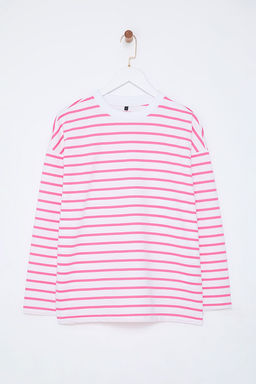 TRENDYOLMILLA Beyaz Cizgili Oversize/Genis Kesim Bisiklet Yaka Ince Orme Sweatshirt TWOAW23SW00326 фото 15